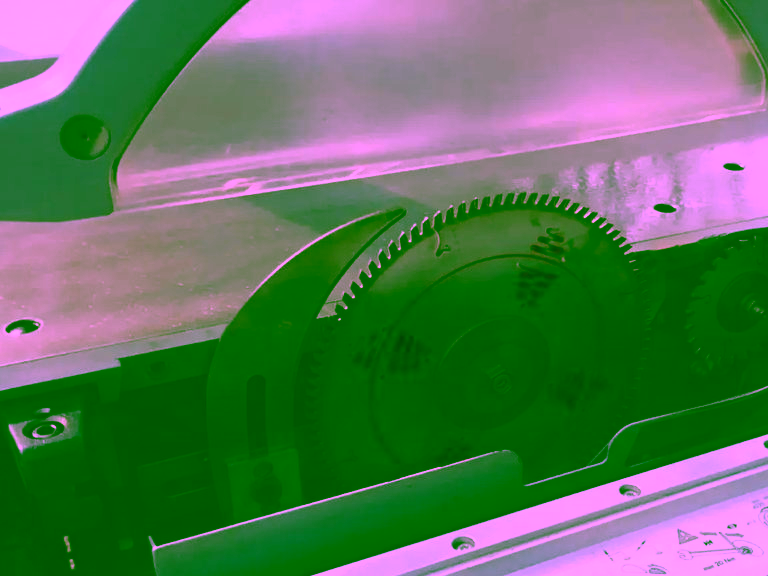 Main saw blade and scoring blade, with signs of use
