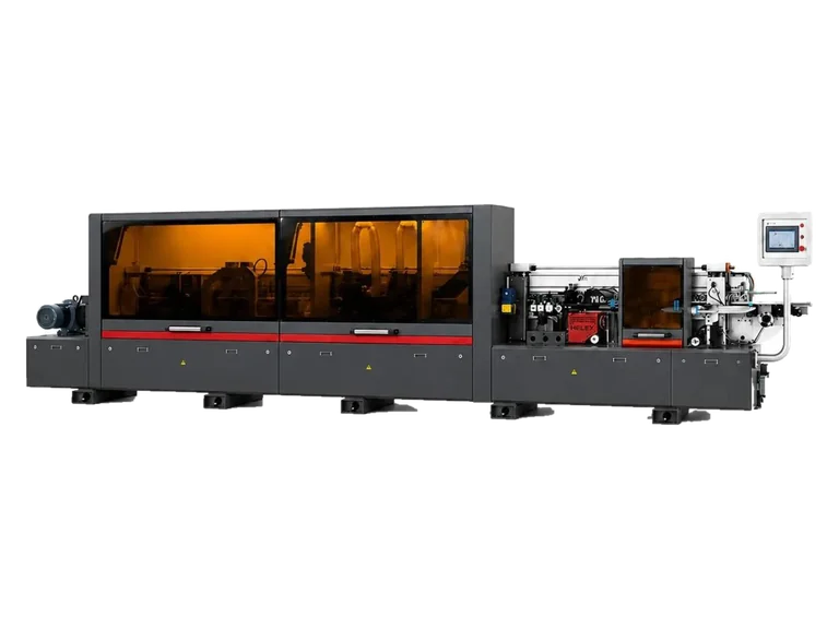 HELEX HE 65 M automatic edge banding machine with safety hoods closed