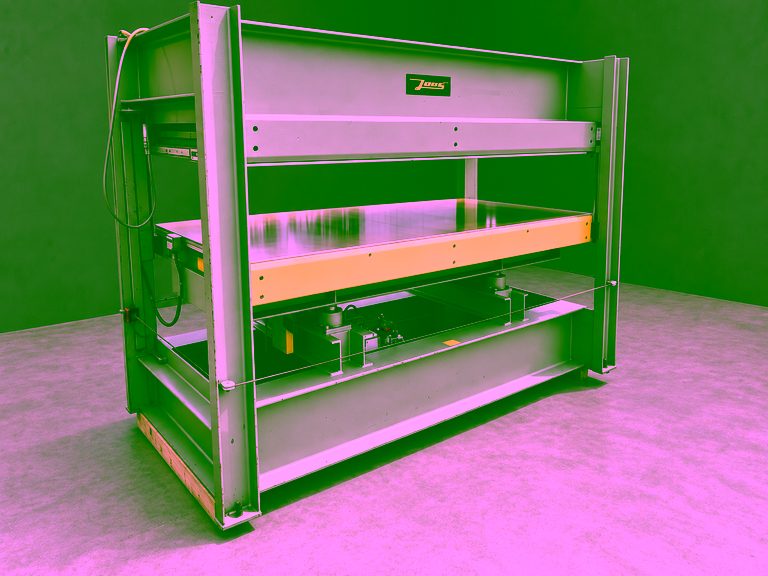 Rear view with press frame, upper beam and lower platen