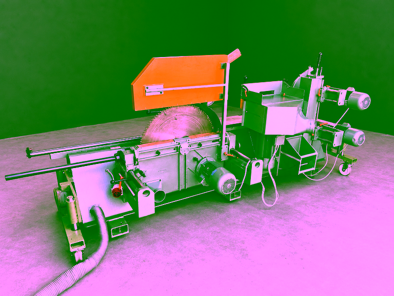 Rear view with the saw unit motor and tenoning units